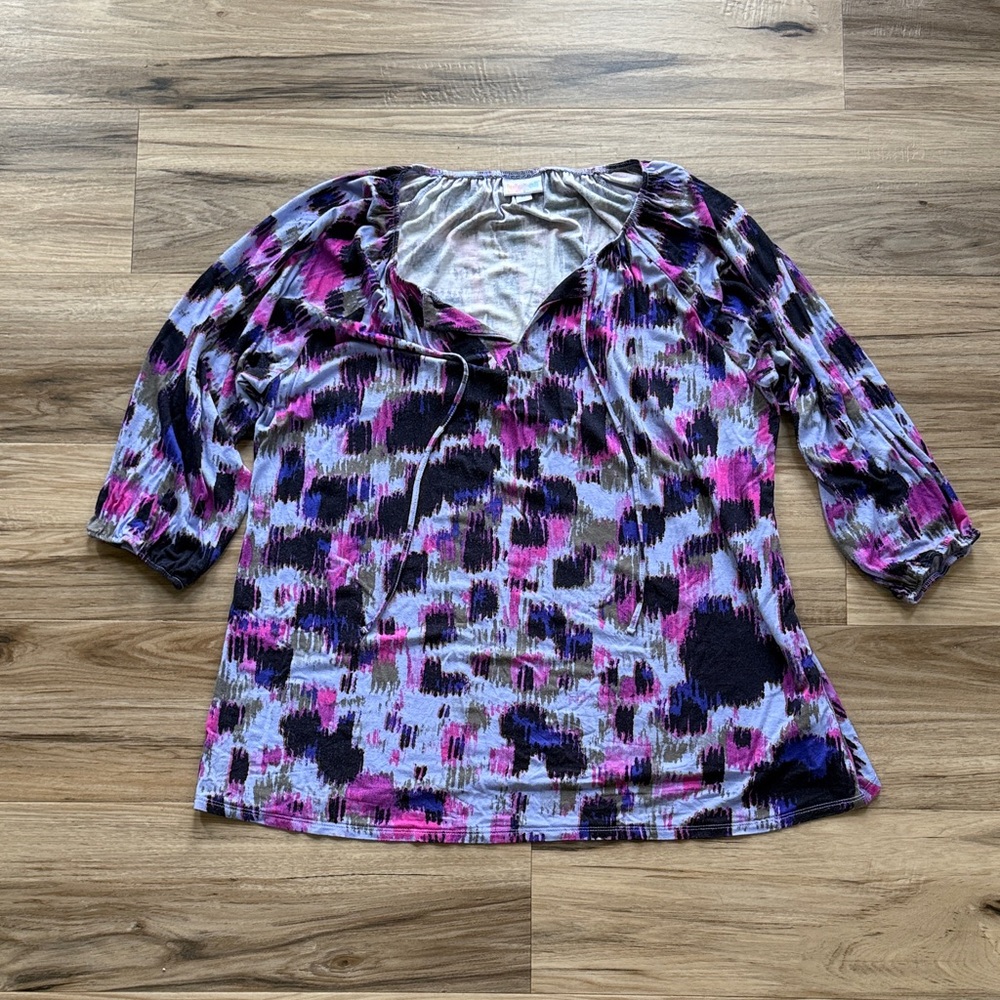 LuLaRoe Debra Purple and Pink Patterned Blouse